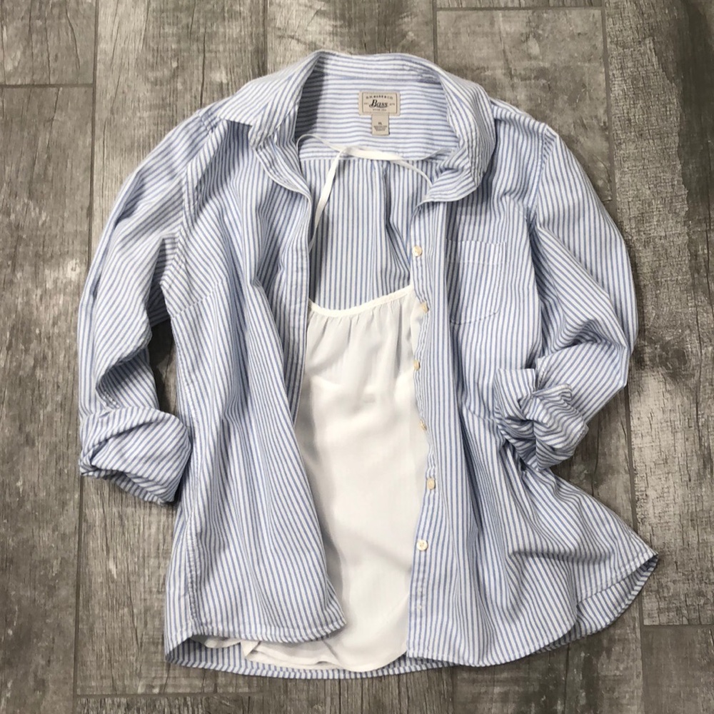 Bass striped cotton button down shirt size XL 💙🤍